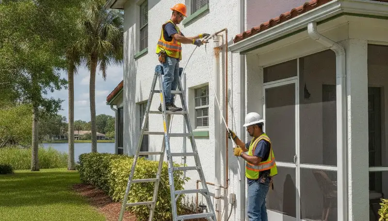 Kissimmee, FL plumbing repair technician servicing a residential pipe leak