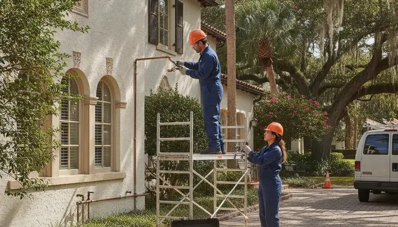 Kissimmee, FL plumber repairing a pipe with professional plumbing tools for leak repair service