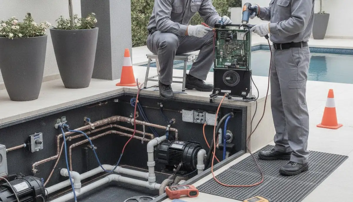 Spa repair technician servicing a home spa in Kissimmee, FL for On Call Plumbers