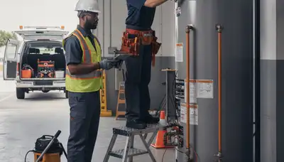 Kissimmee, FL plumber repairing a water heater for a residential plumbing service call
